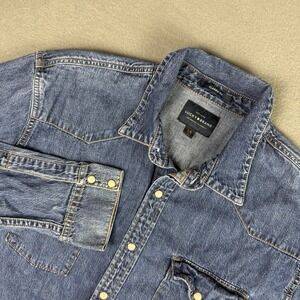 Lucky Brand Shirt Mens L Blue Denim Pearl Snap Classic Fit Long Sleeve Western